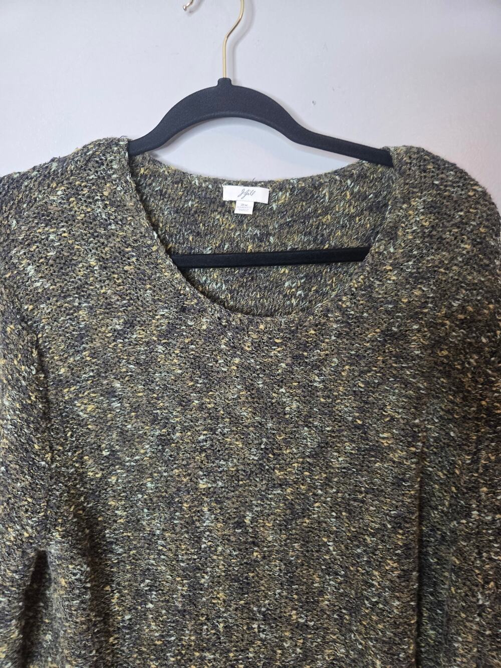 J. Jill Women's 2X Green Tan Speckled Cotton Loose Stitch Long Sleeve Sweater